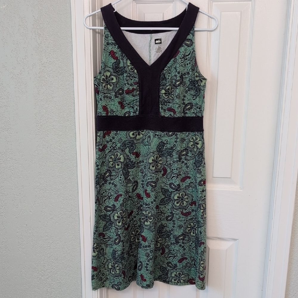 REI Green and Purple Floral Midi Dress